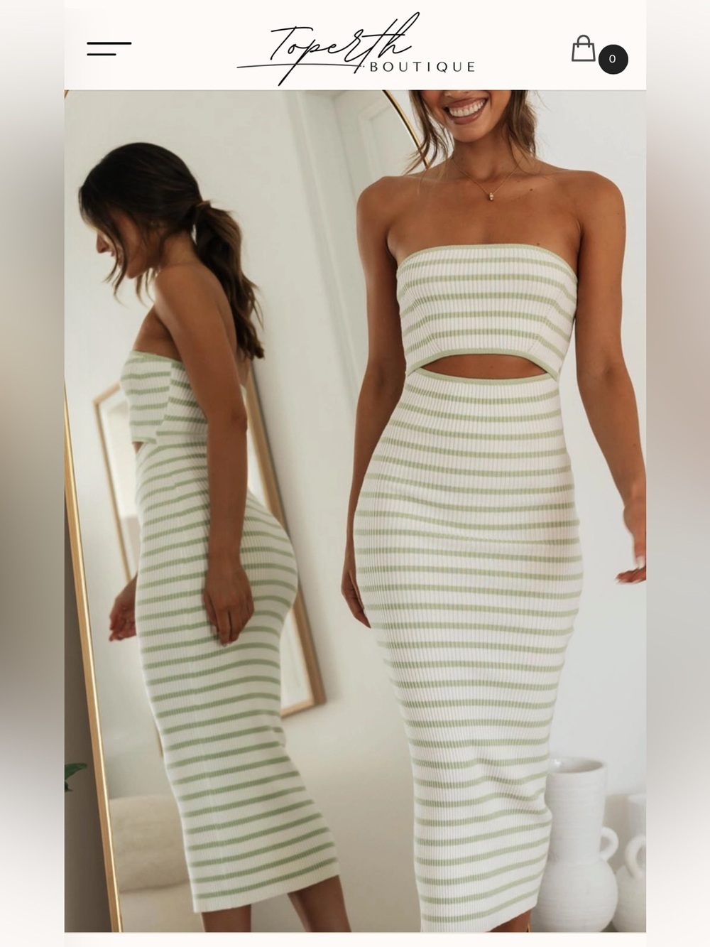 NWOT - Toperth Boutique Sage Midi Striped Knit Dress - Size Med